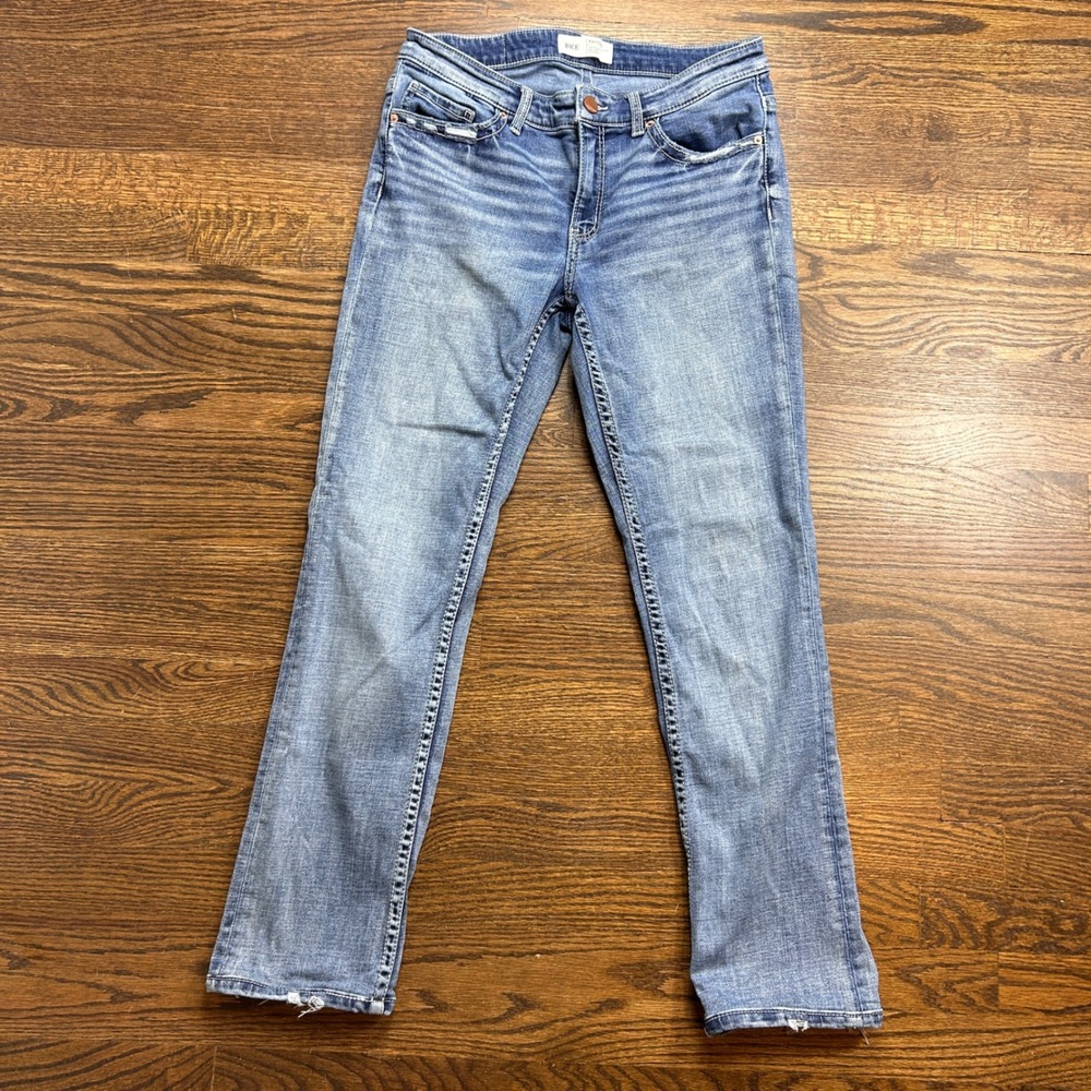 BKE Payton Mid Rise Straight Jeans 28x31.5 Blue Medium Wash Denim Distressed